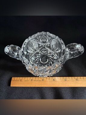 Vintage Cut Glass Open Sugar Bowl Candy Dish Double Handle Star Pattern